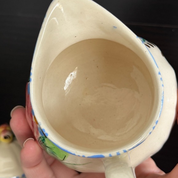 Floral Cream and Sugar Set Painted Made in Italy Cream Blue Pink Collectible - Picture 8 of 9